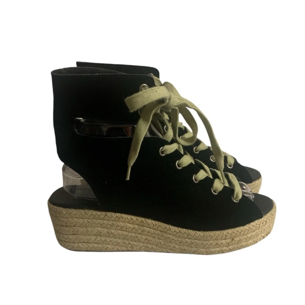 Ecote Black Espadrille Wedge Sandals 8